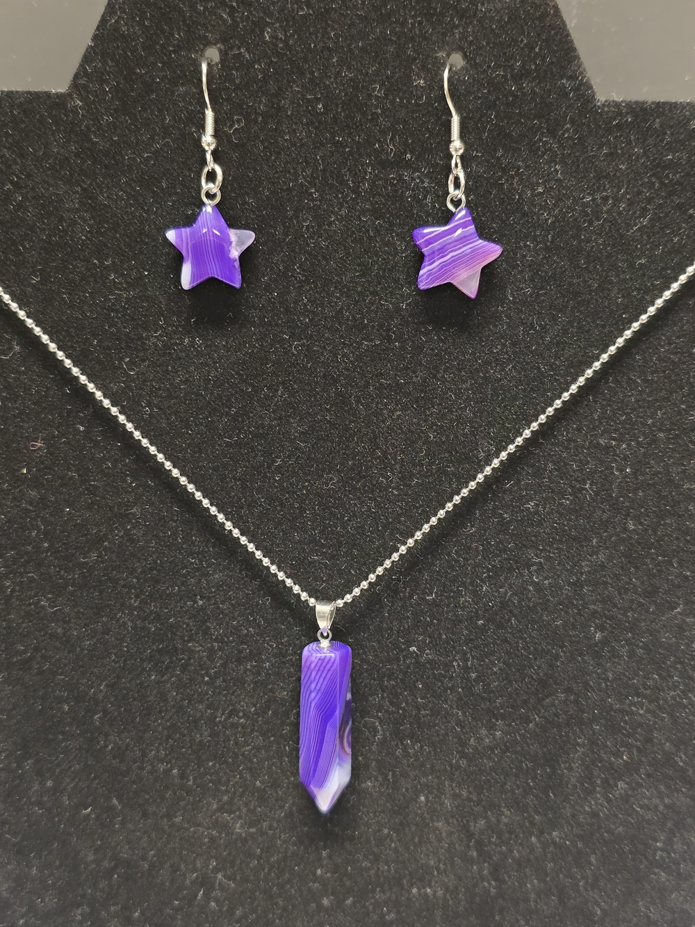 Purple Agate Star Earrings & Purple Agate Pendant Necklace Set